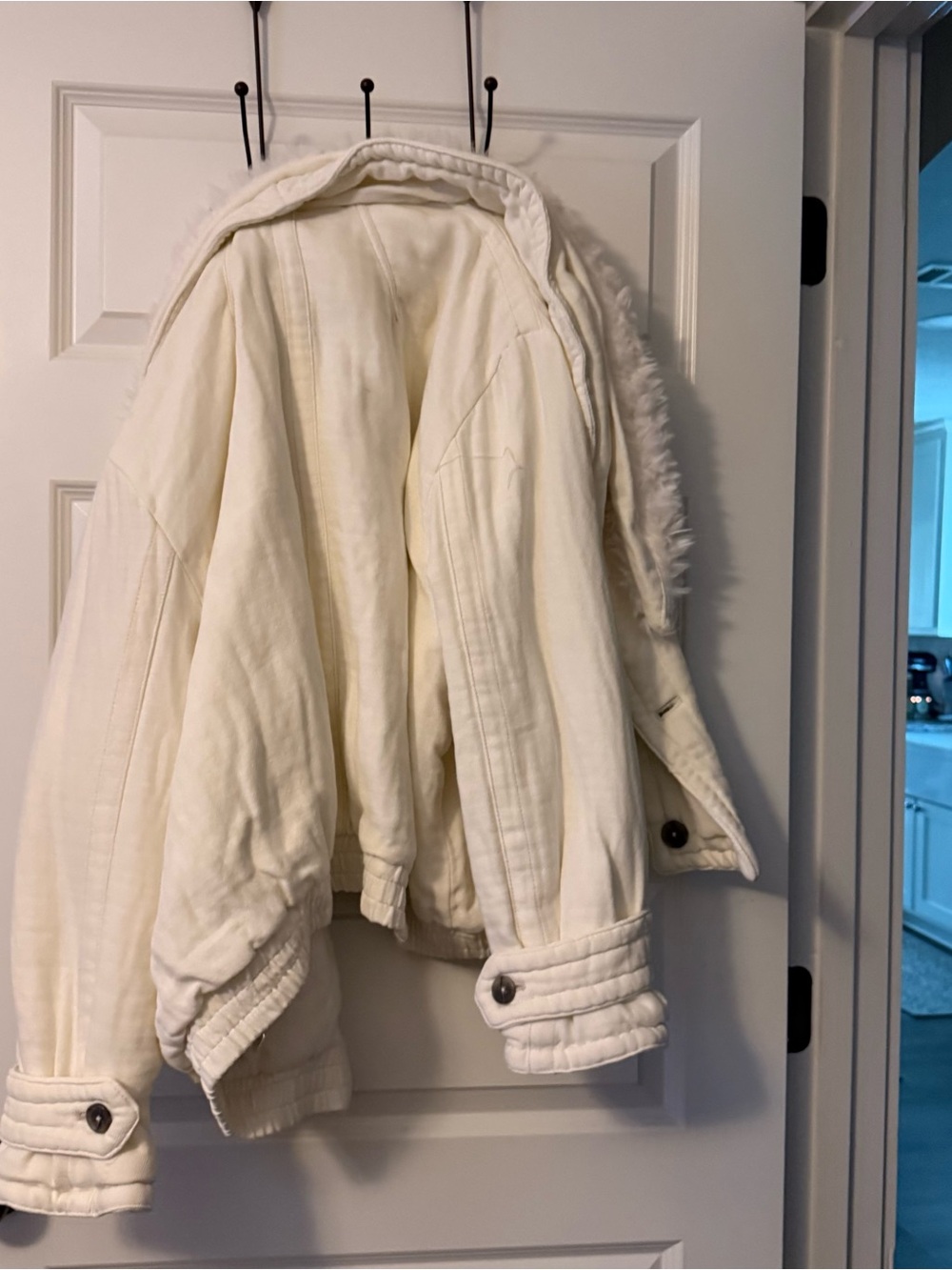 Women's Cream Faux-Fur Trim Jacket